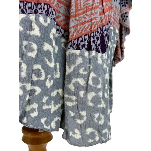 Free People Boho Flowy Printed Bell Sleeve Crisscross Back Hippie Mini Dress - Picture 6 of 14